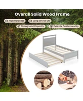 Twin Platform Bed with Trundle Pull-out Headboard & Footboard