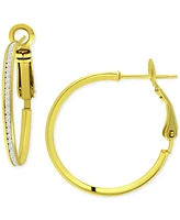 Giani Bernini Cubic Zirconia Channel-Set Medium Hoop Earrings, 1.18", Exclusively at Macy's