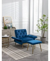 Slickblue Velvet Accent Chair with Adjustable Armrests and Reclining Backrest for Stylish Comfort