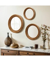 LuxenHome 3-Piece Round Rubberwood Frame Accent Wall Mirror Set
