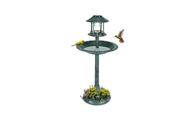 Slickblue Plastic Round Birdbath with Solar Light Elegant Outdoor Decor for Birds and Gardens