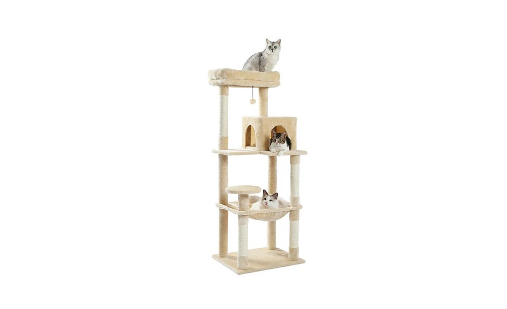 Slickblue Luxury Cat Tree Tower with Sisal Scratching Post, Cozy Condo, Top Perch, Hammock and Dangling Ball