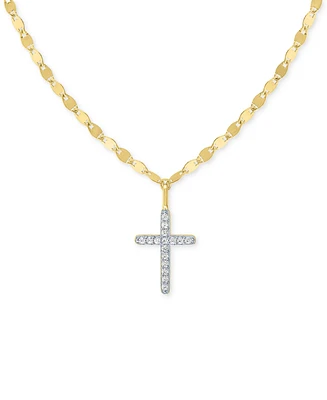 Diamond Cross 18" Pendant Necklace (1/10 ct. t.w.) in 14k Gold-Plated Sterling Silver