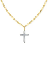 Diamond Cross 18" Pendant Necklace (1/10 ct. t.w.) in 14k Gold-Plated Sterling Silver