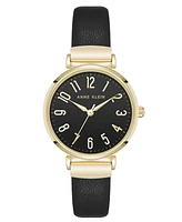 Anne Klein Women's Quartz Round Easy to Read Faux Leather and Gold-Tone Alloy Metal Watch, 32mm