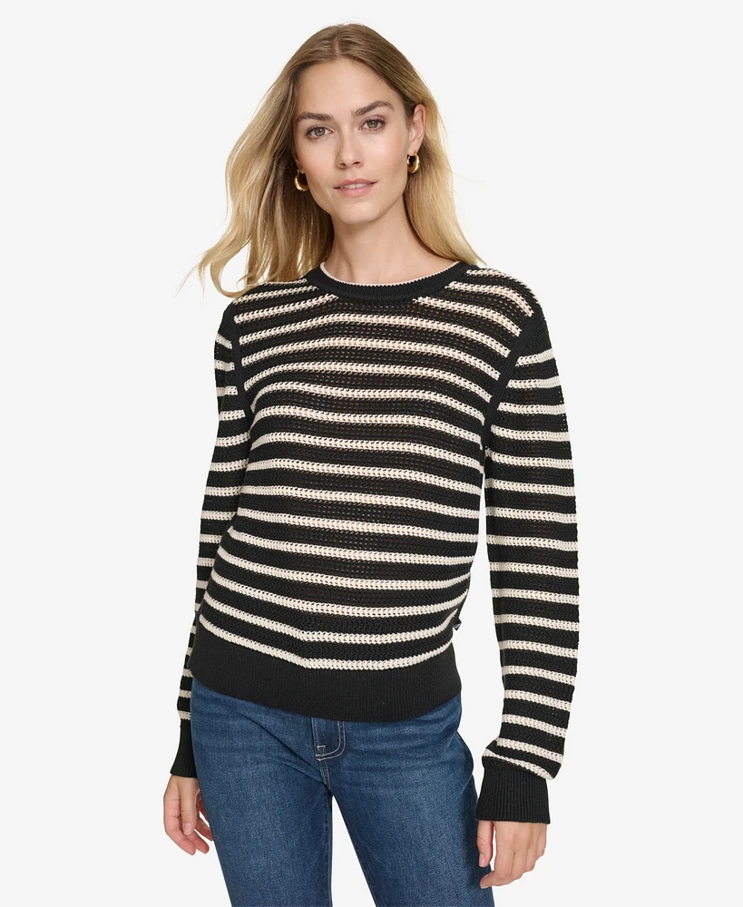 Nautica Jeans Women's Long Sleeves Pointelle Crew Neck Sweater