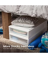 Iris Usa 2Pack 27.5qt Plastic Under Bed Storage Containers with Sliding Organizer Drawers, White