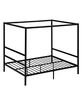 Slickblue King Size Black Iron Bed with Square Tube Frame and Mosquito Net - Elegant Design with Horizontal Headboard