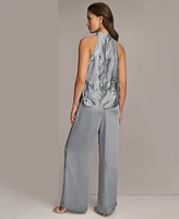 Donna Karan New York Sequin Embellished Satin Tank Wide Leg Pants