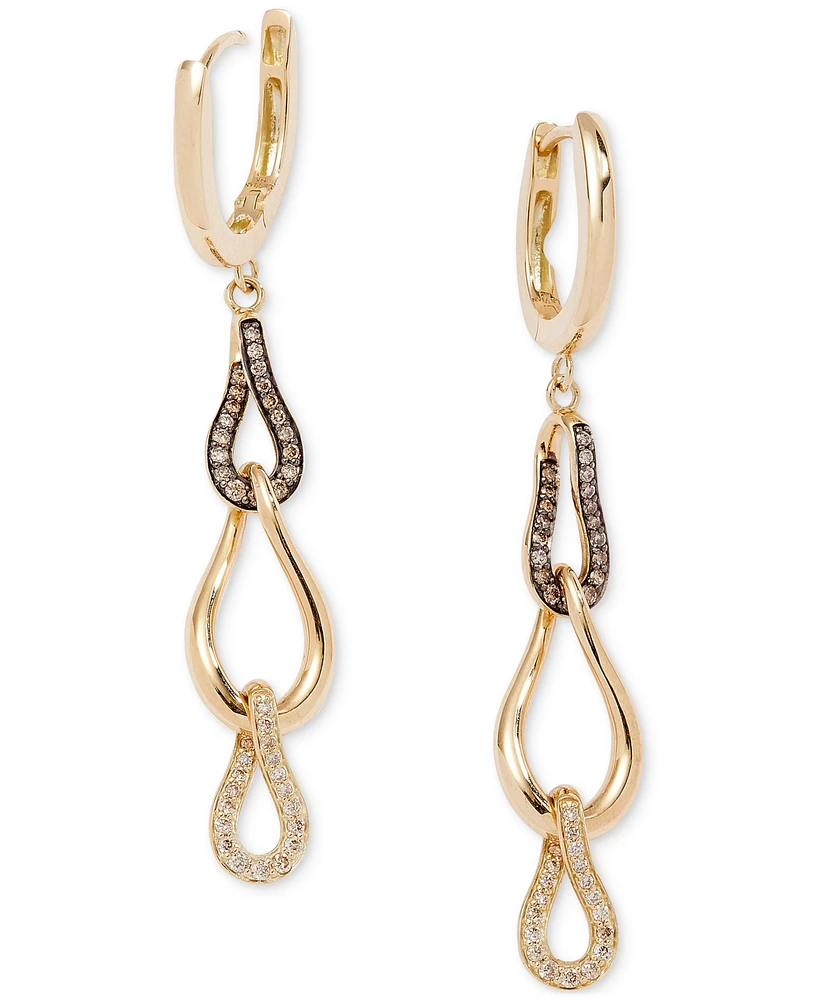 Le Vian Chocolate Diamond & Nude Diamond (1/3 ct. t.w.) Triple Link Charm Hoop Earrings in 14k Yellow Gold