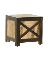 Westby Mango Wood And Cane Square Cube Ottoman