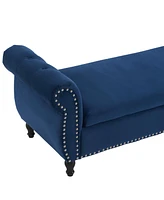 Velvet Multifunctional Storage Rectangular ottoman bench with 1 Pillow, Navy Blue