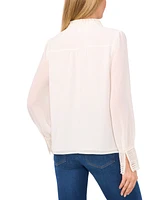 CeCe Women's Lace-Trim Pintuck-Front Long-Sleeve Blouse