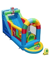 Costway Inflatable Bounce House with Climbing Surface Long Slide Obstacles with 735W blower