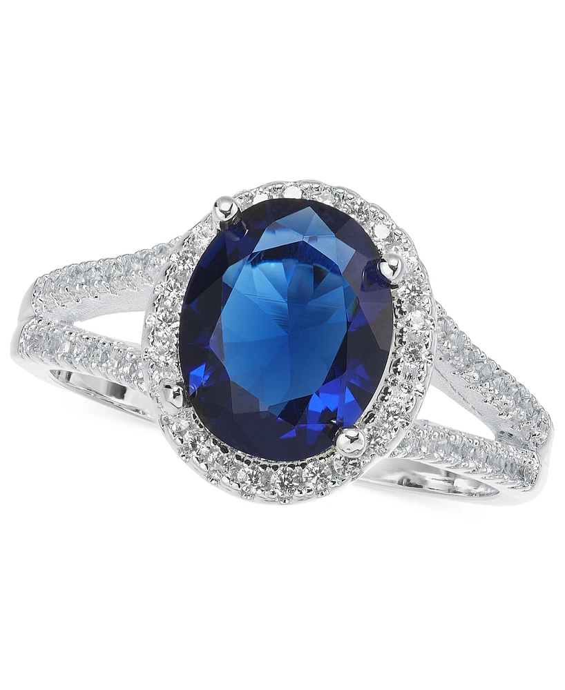 Charter Club Silver-Tone Blue Stone & Crystal Halo Ring, Exclusively at Macy's