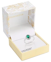 Charter Club Silver-Tone Green Stone & Crystal Halo Ring, Exclusively at Macy's