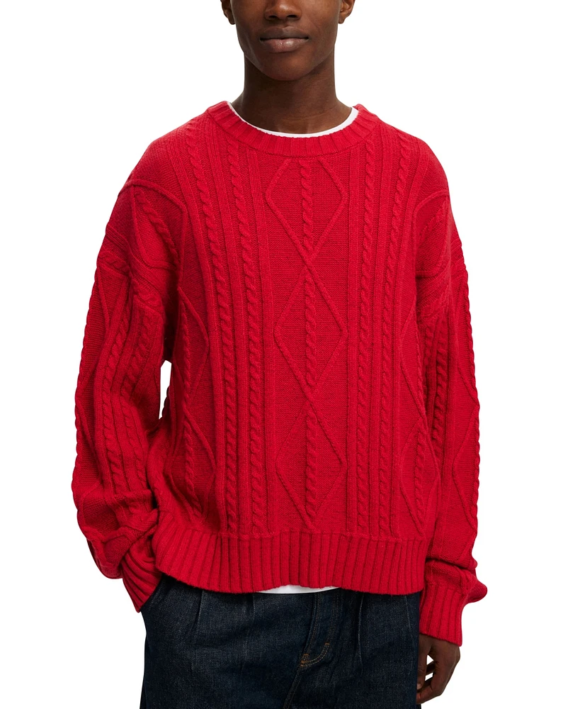 Cotton On Men's Cable Knit Crew Sweater