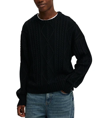 Cotton On Men's Cable Knit Crew Sweater