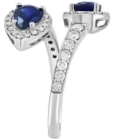Effy Blue Sapphire (1-3/8 ct. t.w.) & Diamond (1/2 ct. t.w.) Pear-Shape Halo Bypass Ring in 14k White Gold
