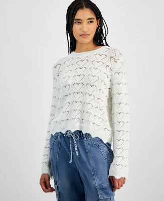 Hooked Up by Iot Juniors' Open-Heart-Stitch Pullover Sweater