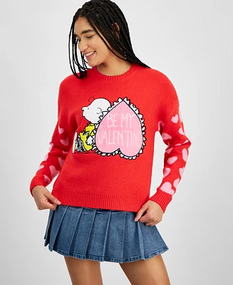 Hooked Up by Iot Juniors' Charlie Brown Be My Valentine Crewneck Sweater