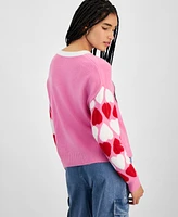 Hooked Up by Iot Juniors' Snoopy Love Long-Sleeve Pullover Sweater