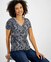 Nautica Jeans Women's Floral-Print V-Neck Short-Sleeve Top