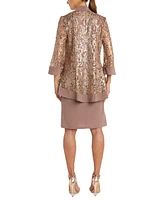 R & M Richards Petite Sequined Jacket Necklace Dress