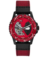 Fossil Unisex Marvel x Limited Edition Automatic Red and Black Nylon and Leather Watch, 42mm