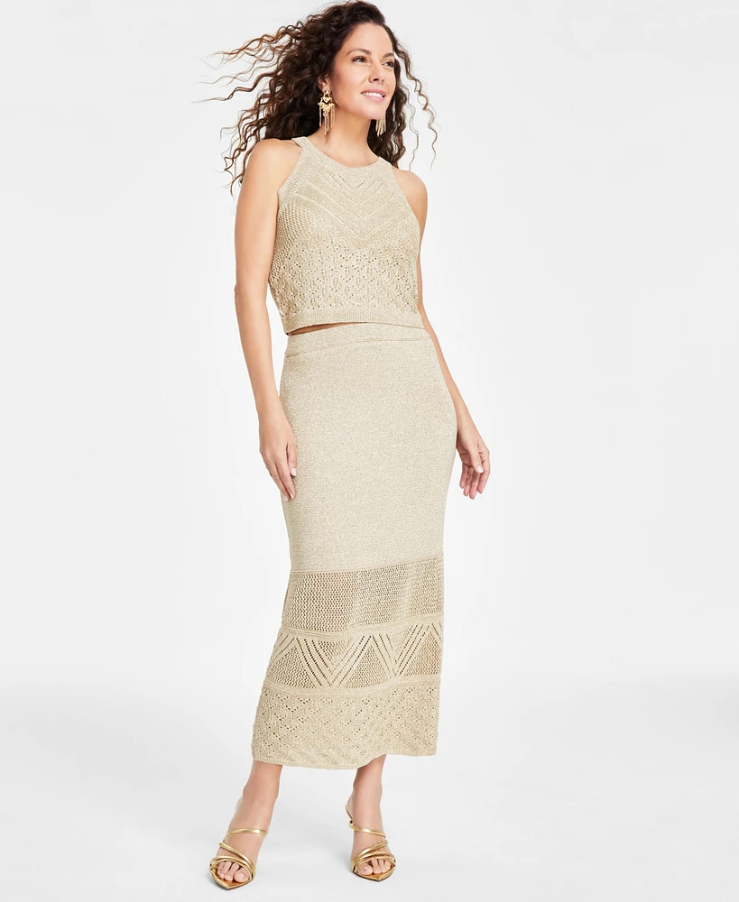 I.n.c. International Concepts Women's Metallic Crochet Skirt, Exclusively at Macy's