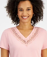 Nautica Jeans Women's Crochet-Trim Solid-Color V-Neck Shirt