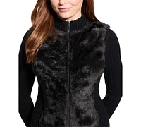 Guess Women's Mila Mixed Media Faux-Fur Zip-Front Cardigan