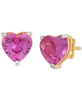 3-Pc. Set Lab Created Pink Sapphire (6 ct. t.w.) & Lab Created White Sapphire (1/2 ct. t.w.) Heart Stud & Small Hoop Earrings 14k Gold-Plated Sterling