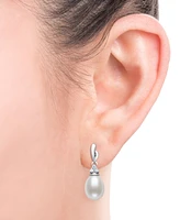 Belle de Mer Cultured Freshwater Pearl (7-8mm) & Lab-Created White Sapphire Accent Drop Earrings in Sterling Silver