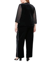 Alex Evenings Plus Size Velvet Pleated Sleeve Jacket Tank Top Velvet Side Stripe Straight Leg Pants