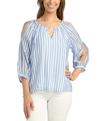 Bcx Juniors' Shadow Stripe Cold-Shoulder Keyhole Top