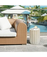 LuxenHome Off White with Gray Cement Fluted Round Indoor Outdoor Side and End Table