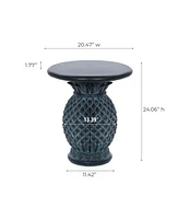 LuxenHome Patina Gray MgO Pineapple Outdoor Side Table