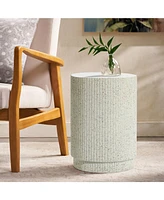 LuxenHome Ivory White Cement Round Outdoor Side Table