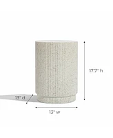 LuxenHome Ivory White Cement Round Outdoor Side Table