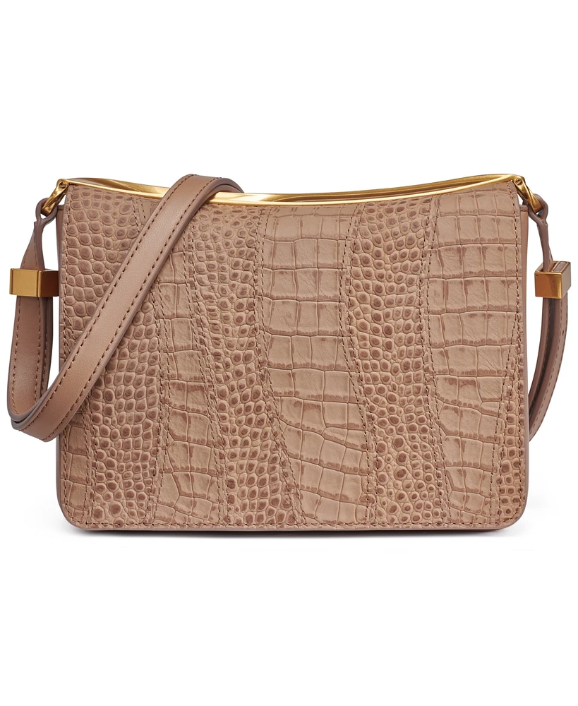 Donna Karan Jericho Croco Wave Flap Shoulder with Sculpted Hardware