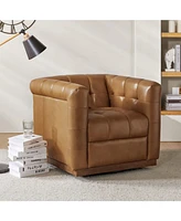 Gabriel Mid-Certury Modern Genuine Leather Swivel Club Chair with Genuine Leather