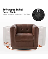 Gabriel Mid-Certury Modern Genuine Leather Swivel Club Chair with