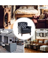 Hulala Home Eugene Traditional Genuine Leather Chair with Tufted Wing Back and Solid Wood