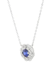 2-Pc. Set Lab Created Blue Sapphire (1-5/8 ct. t.w.) & Lab Created White Sapphire (1-5/8 ct. t.w.) Flower Halo Pendant Necklace & Matching Stud Earrin