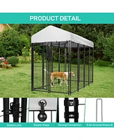 Slickblue Heavy-Duty Welded Wire Steel Dog Playpen Fence with Uv-Resistant Waterproof Cover for Outdoor Use