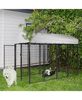 Slickblue Heavy-Duty Welded Wire Steel Dog Playpen Fence with Uv-Resistant Waterproof Cover for Outdoor Use