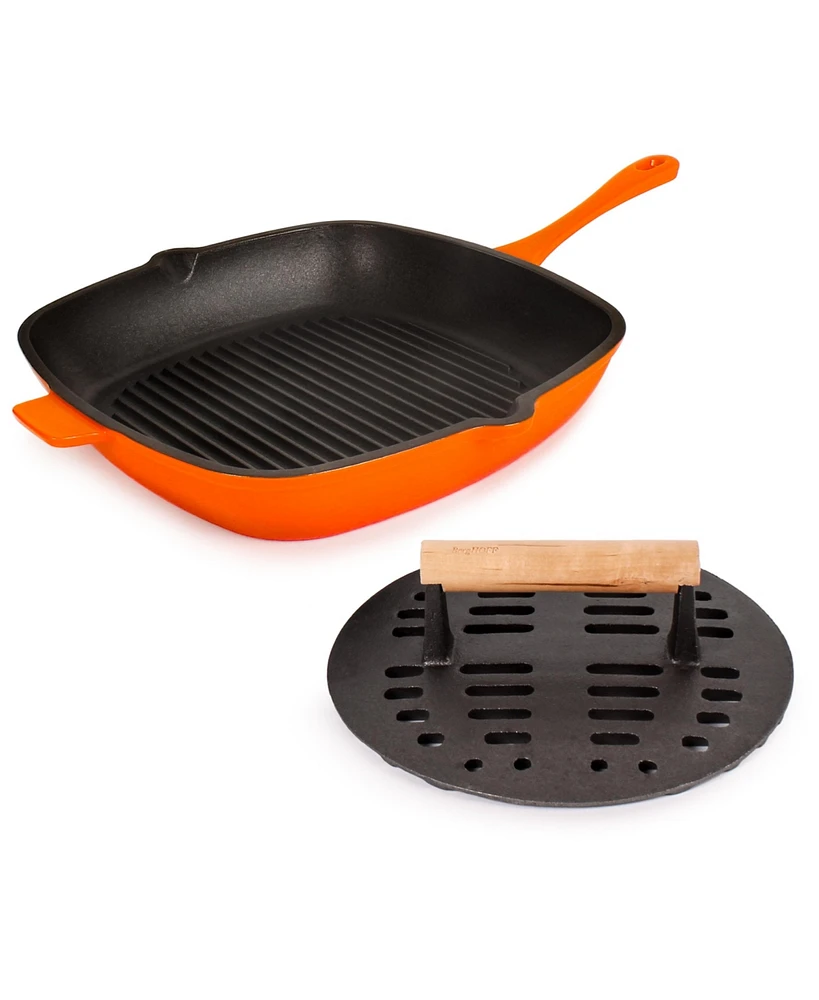 BergHOFF Neo 2pc Cast Iron 11" Grill Pan with Slotted Steak Press