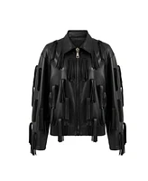 Nocturne Women's Fringe Detail Faux Leather Jacket