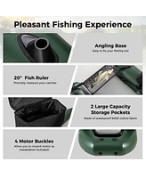 Costway Inflatable Fishing Float Tube with Fish Ruler Angling Base 2 Storage Pockets Pump